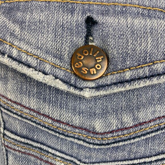 Dollhouse Jeans Womens 5 Blue Flare Bootcut Denim Stretch Y2K Button Pockets - Picture 7 of 15
